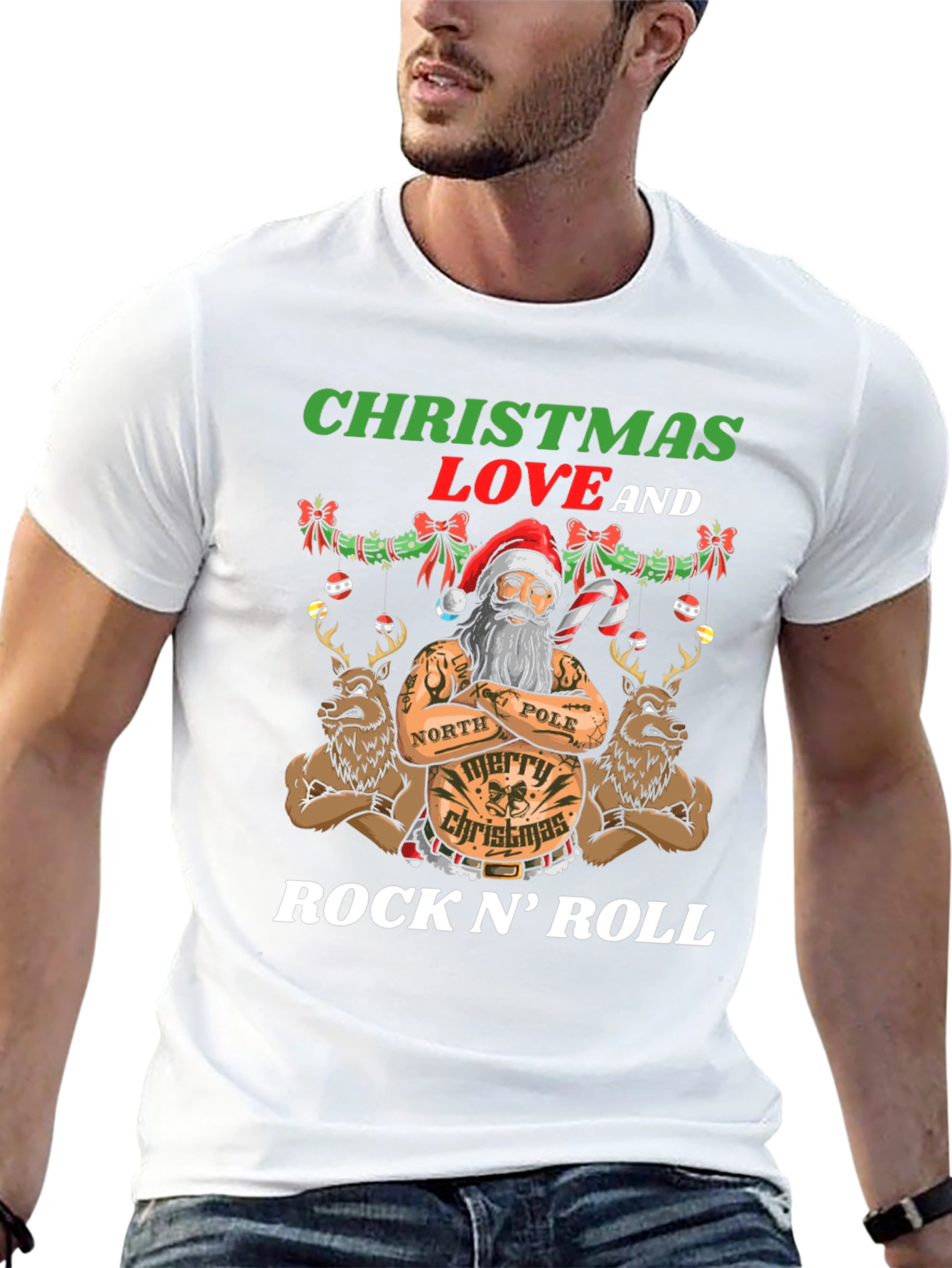 Christmas Love Rock N Roll Santa T-Shirt