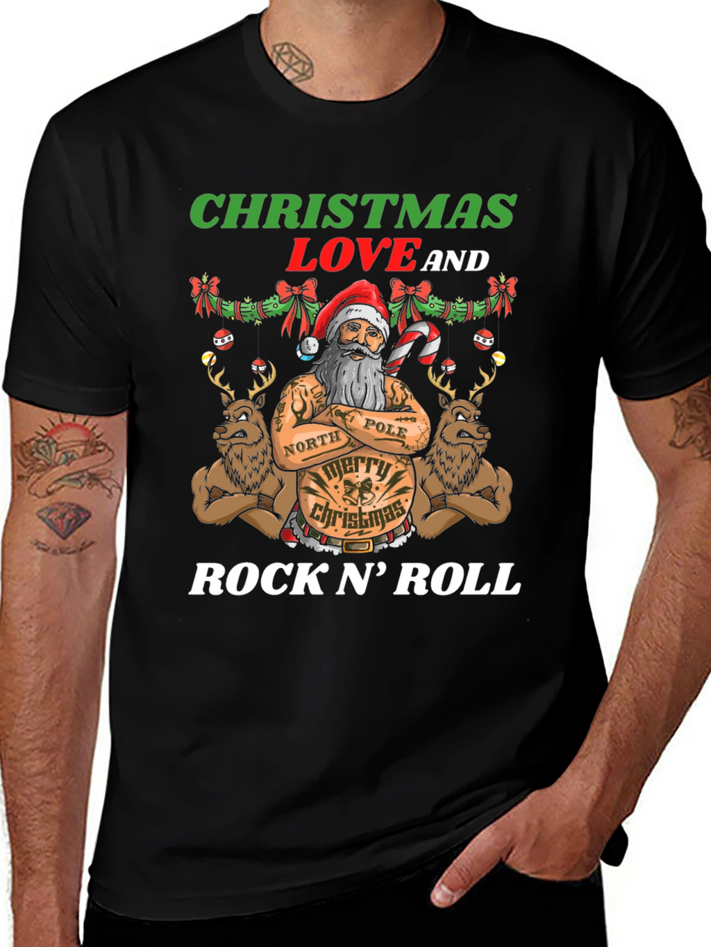 Christmas Love Rock N Roll Santa T-Shirt