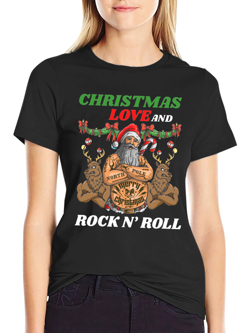 Christmas Love Rock N Roll Santa T-Shirt