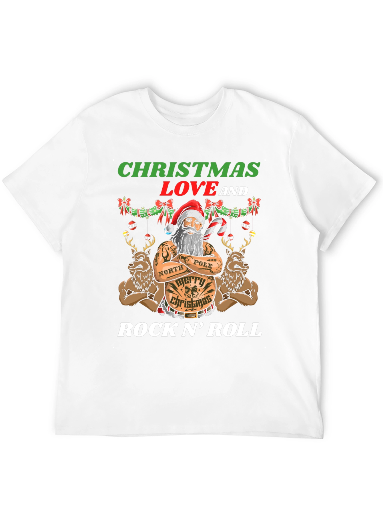 Christmas Love Rock N Roll Santa T-Shirt