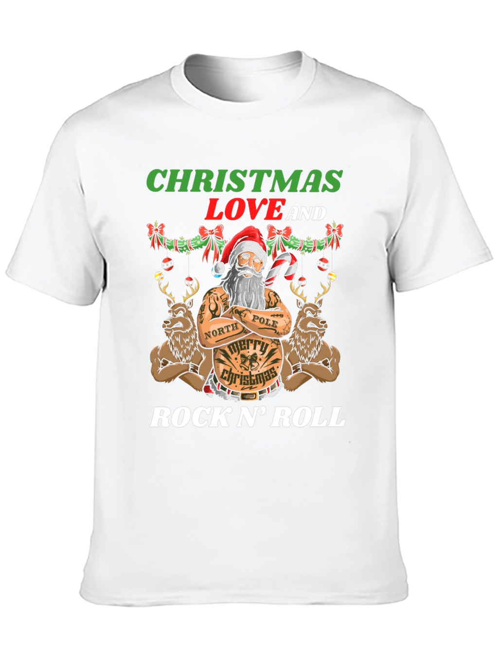 Christmas Love Rock N Roll Santa T-Shirt