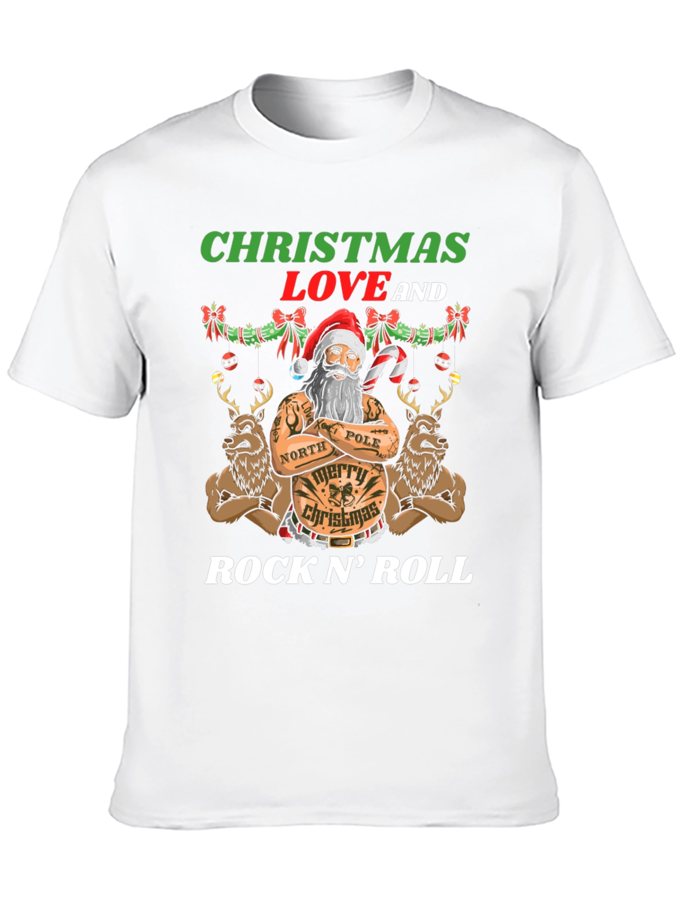 Christmas Love Rock N Roll Santa T-Shirt