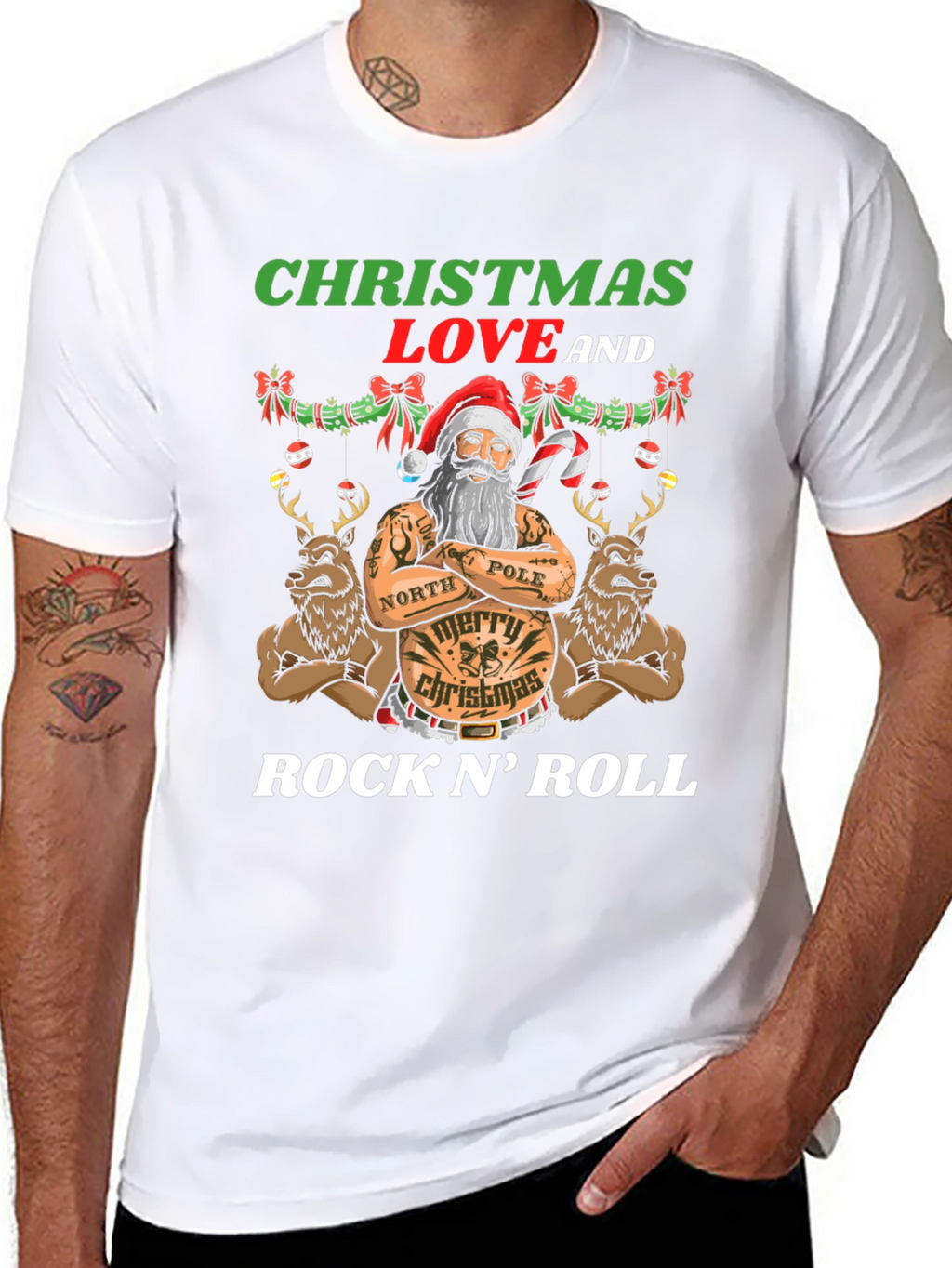 Christmas Love Rock N Roll Santa T-Shirt