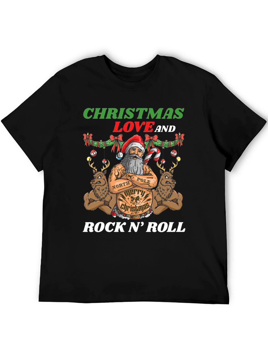 Christmas Love Rock N Roll Santa T-Shirt