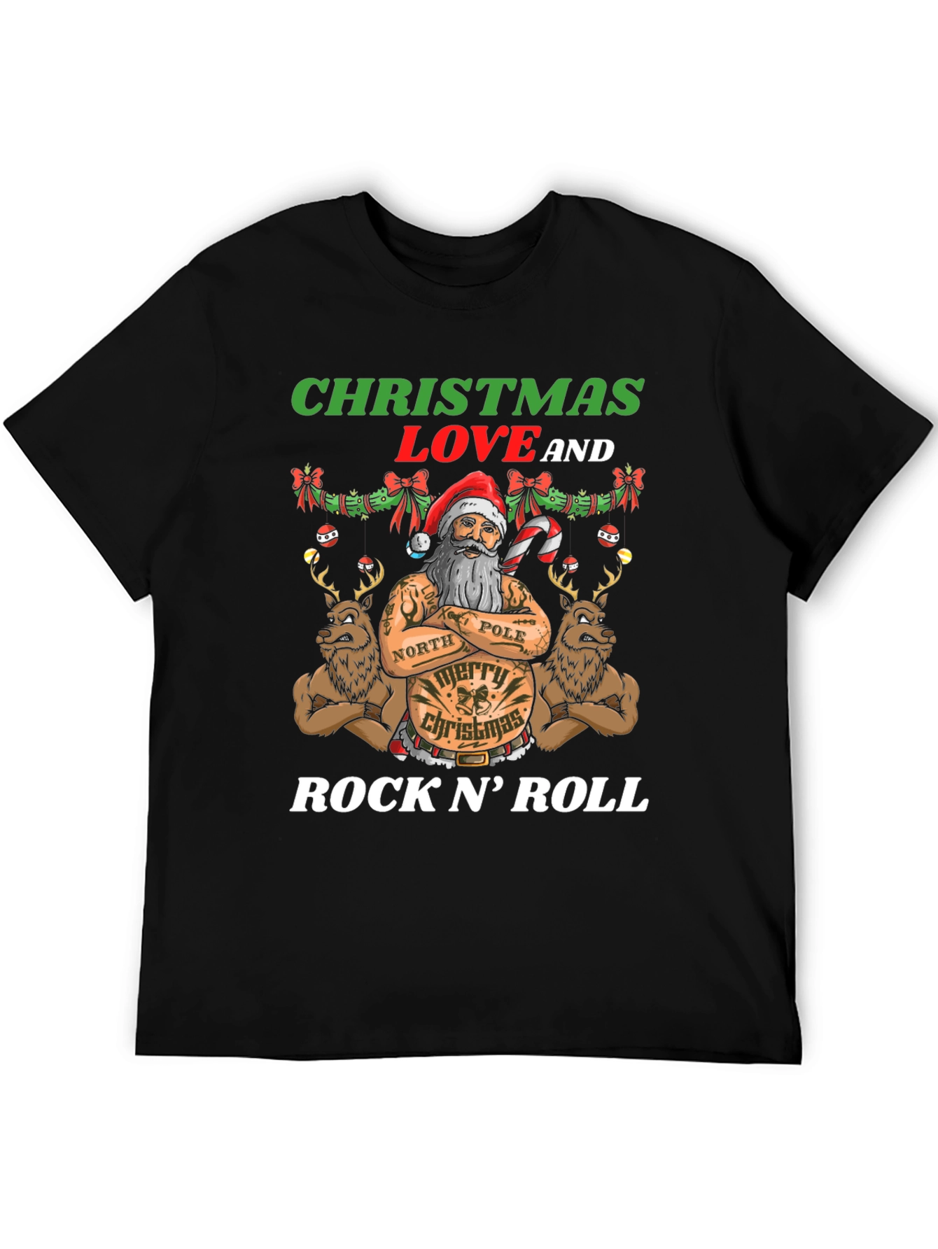 Christmas Love Rock N Roll Santa T-Shirt