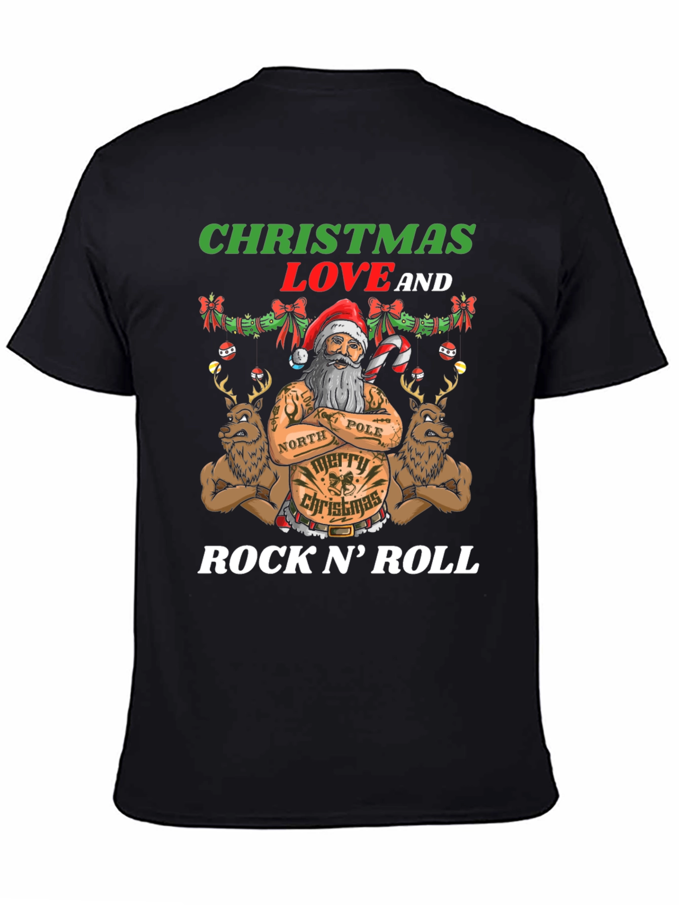 Christmas Love Rock N Roll Santa T-Shirt