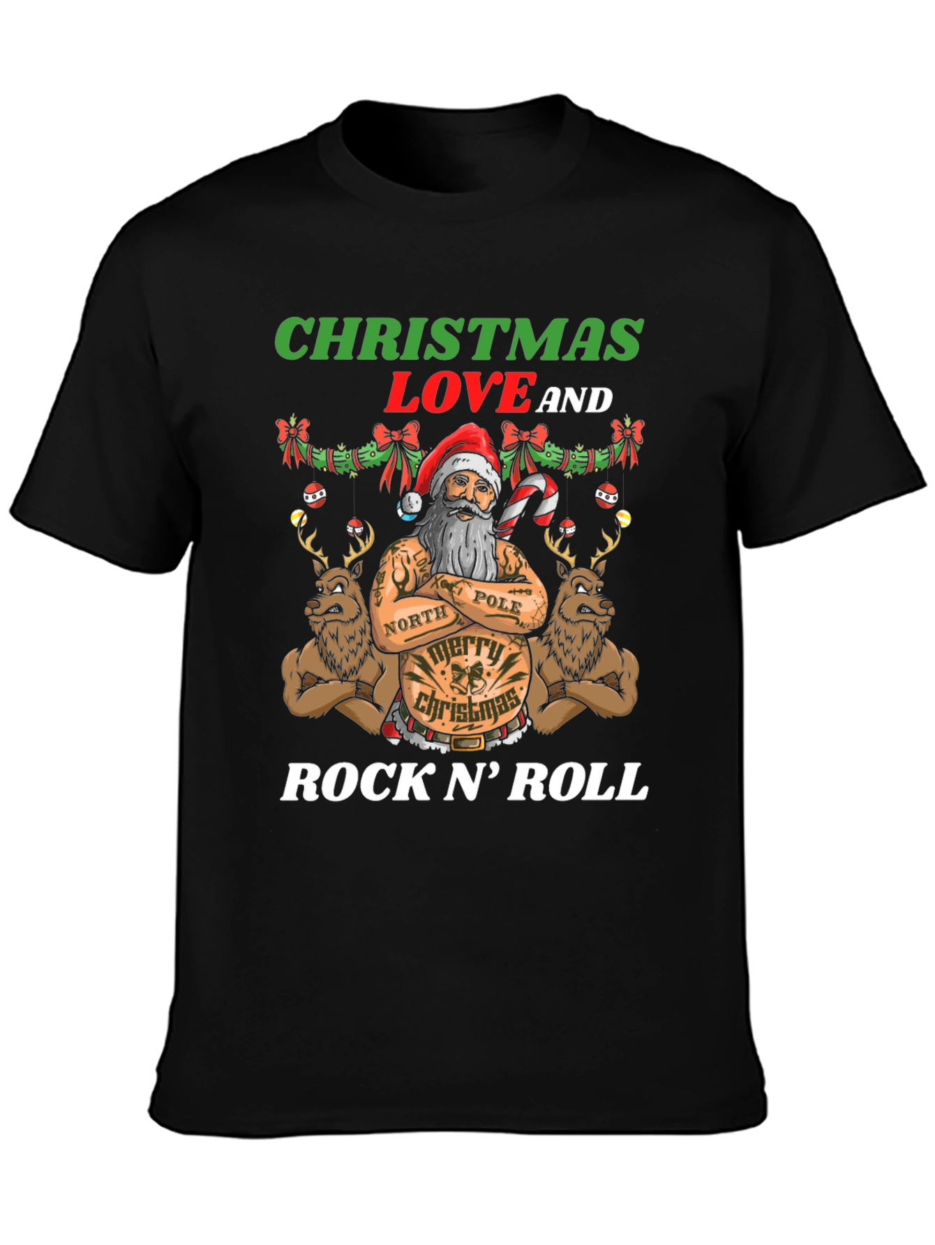 Christmas Love Rock N Roll Santa T-Shirt