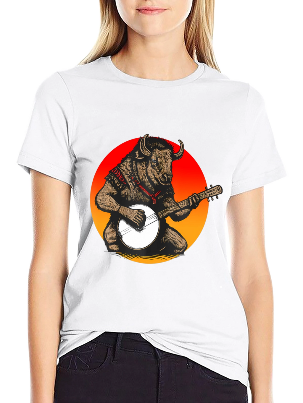Bull with Banjo Graphic T-Shirt - Black