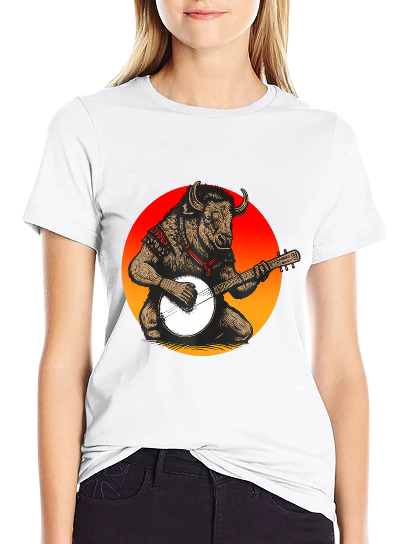 Bull with Banjo Graphic T-Shirt - Black