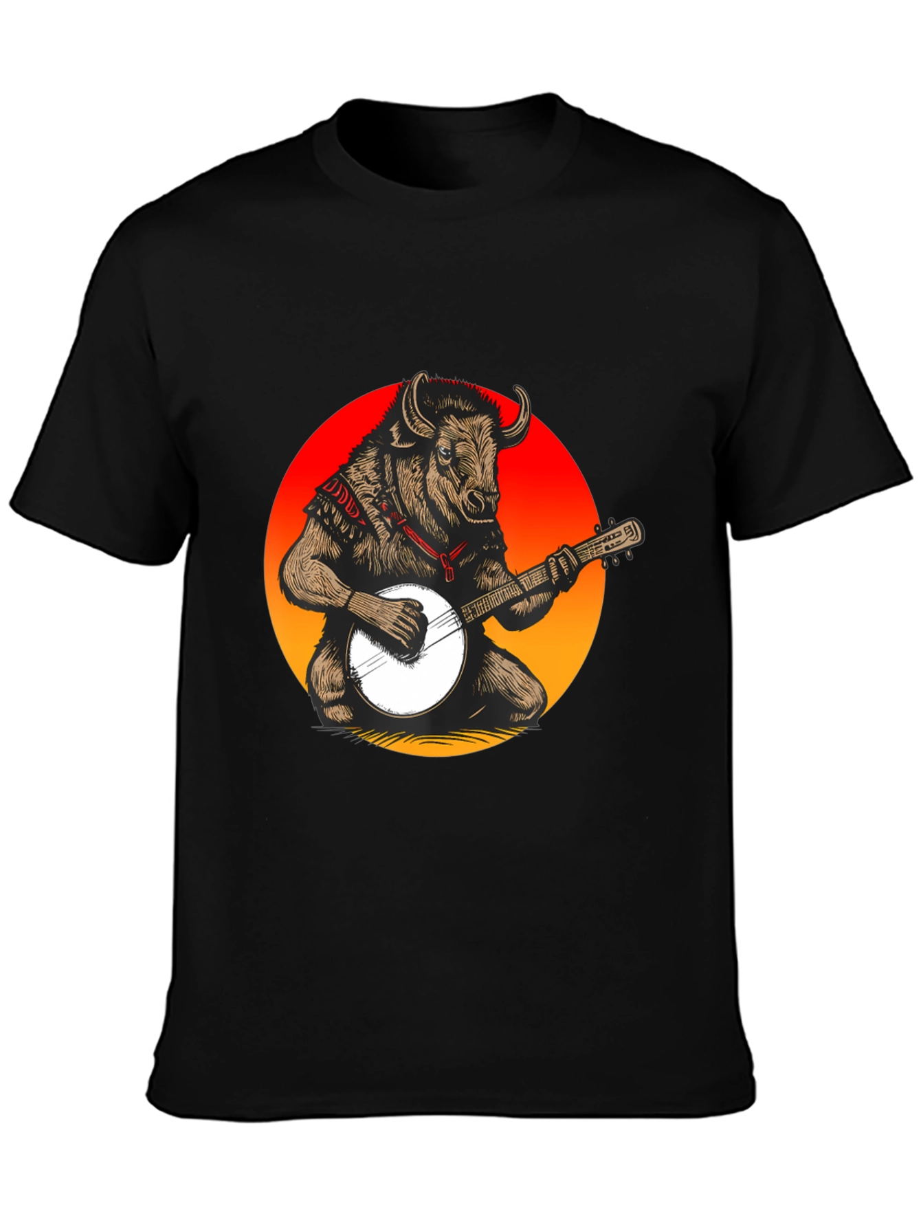 Bull with Banjo Graphic T-Shirt - Black