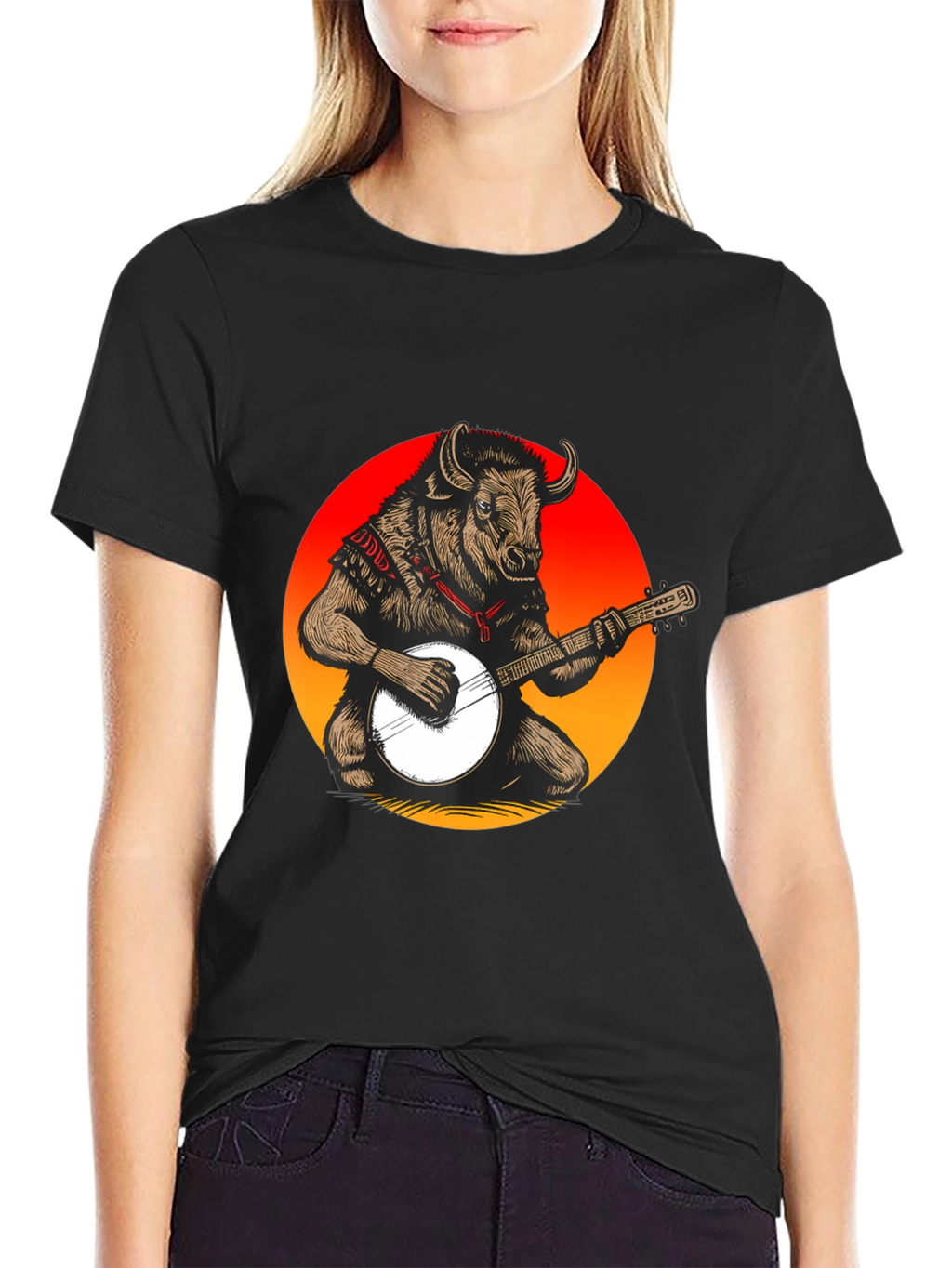 Bull with Banjo Graphic T-Shirt - Black