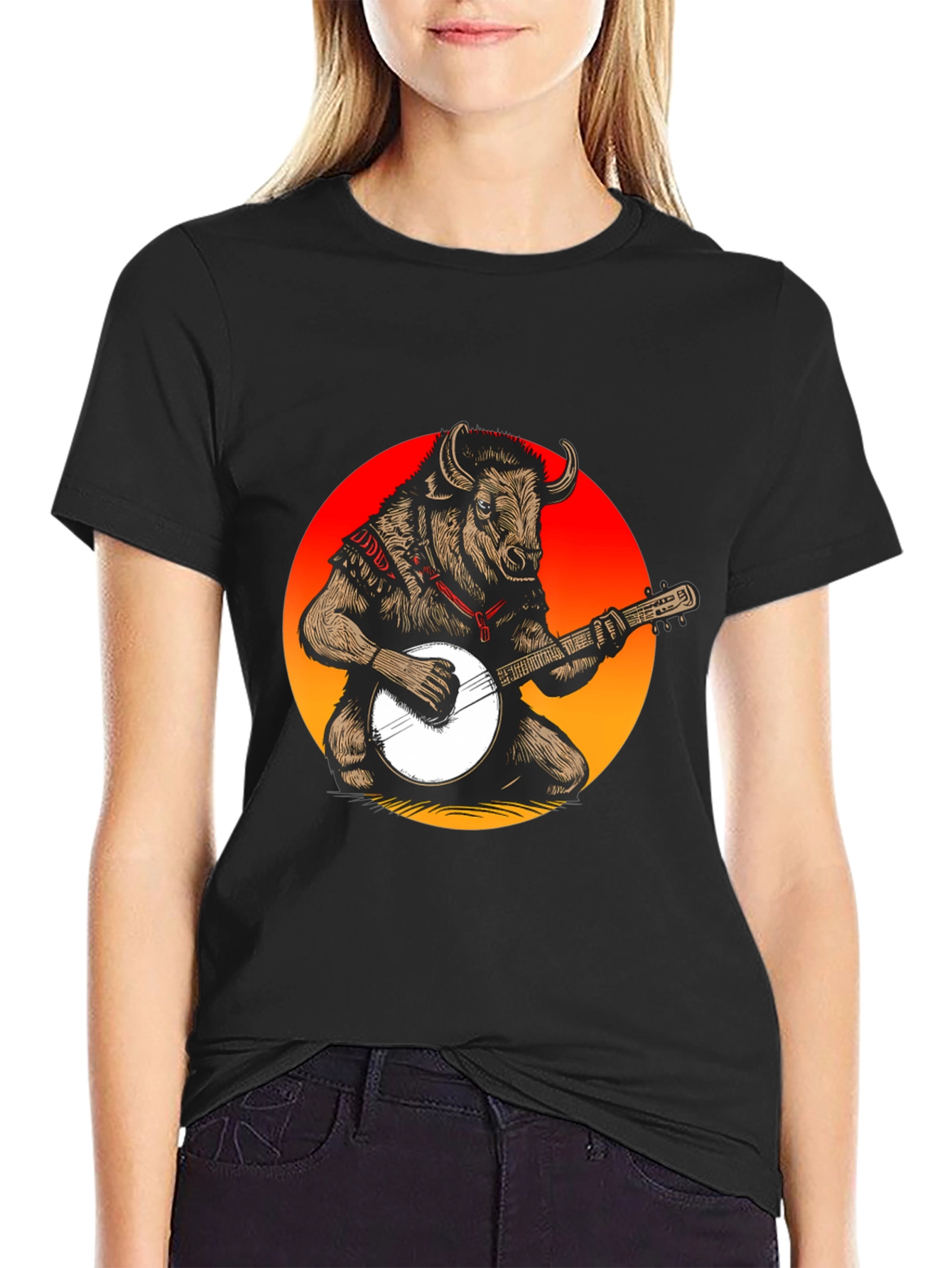 Bull with Banjo Graphic T-Shirt - Black