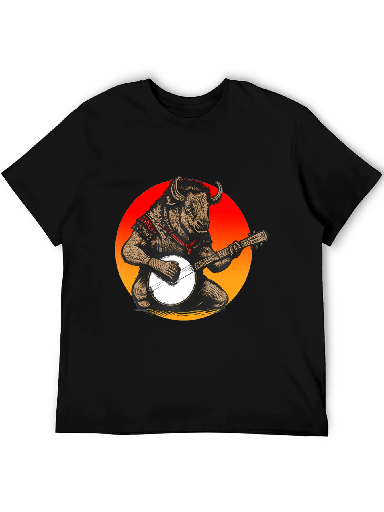 Bull with Banjo Graphic T-Shirt - Black