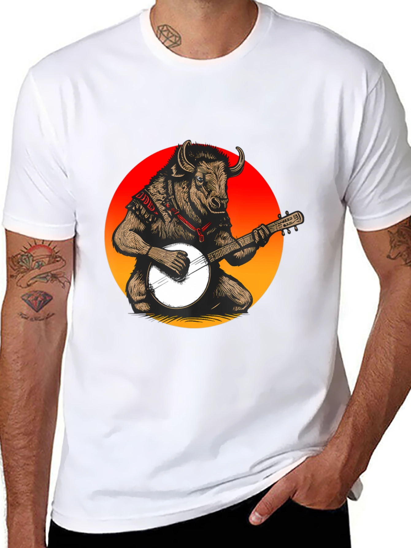 Bull with Banjo Graphic T-Shirt - Black