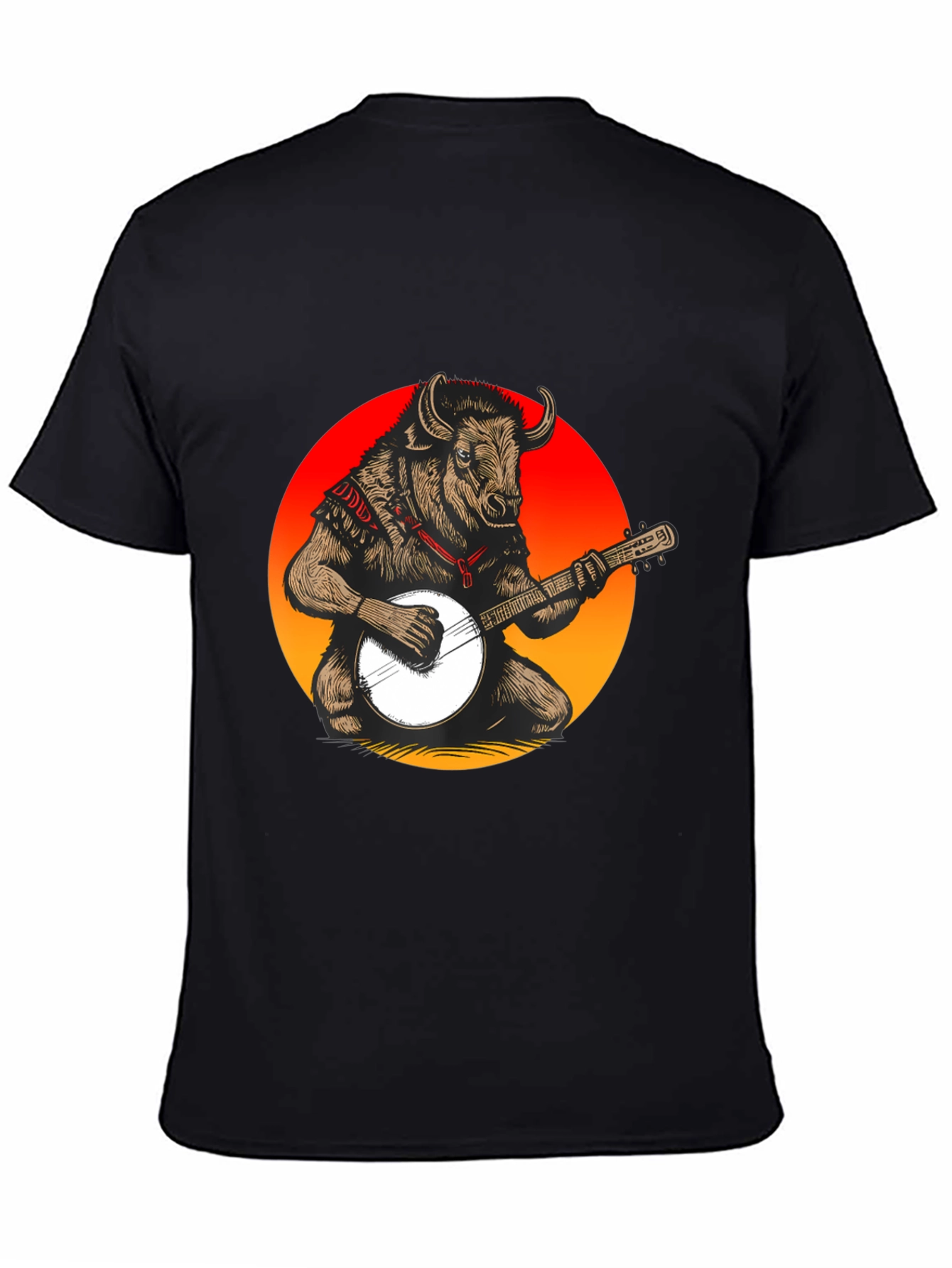 Bull with Banjo Graphic T-Shirt - Black