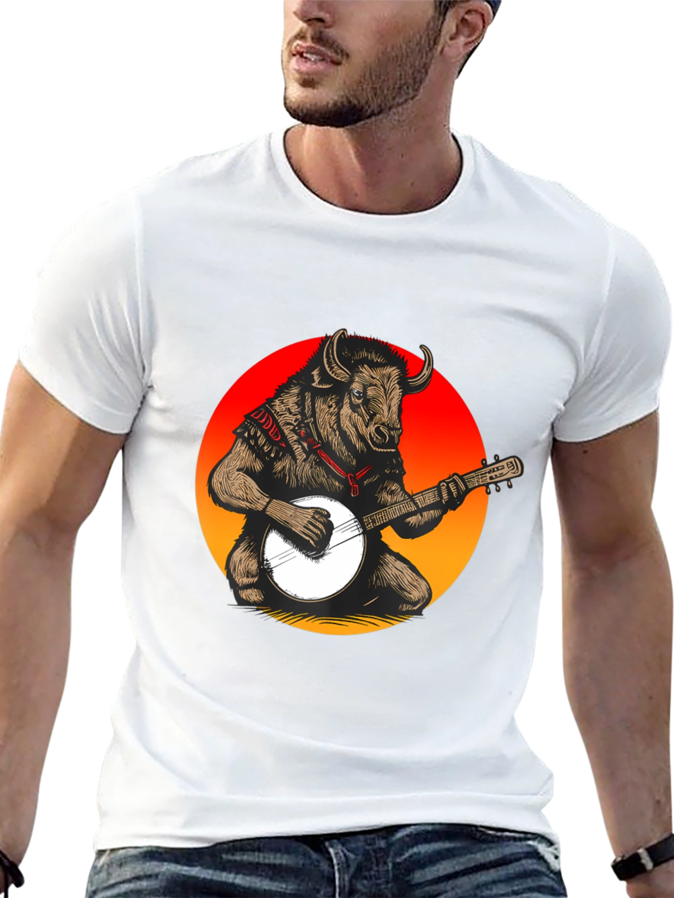 Bull with Banjo Graphic T-Shirt - Black