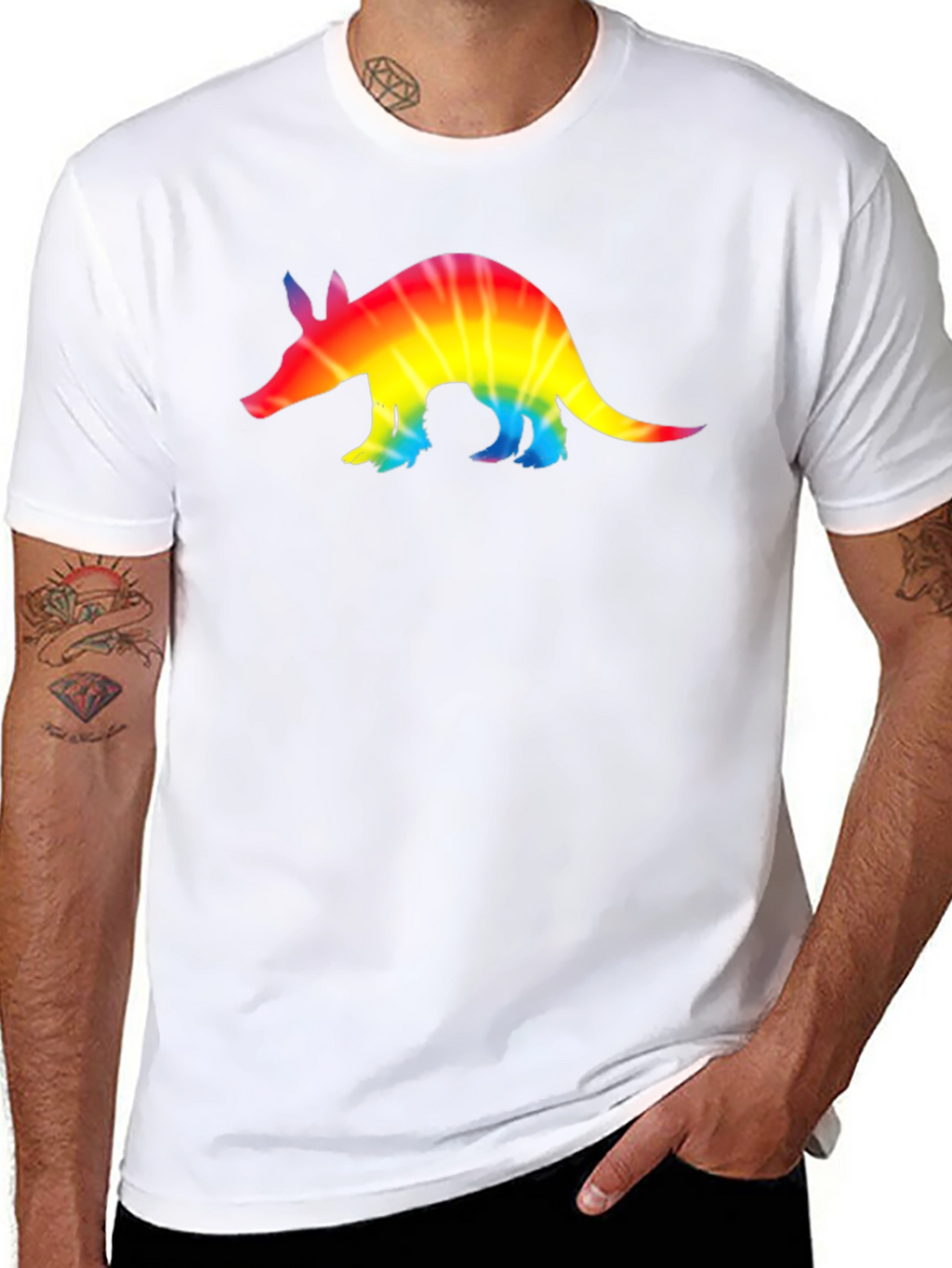 Rainbow Tie-Dye Armadillo Black T-Shirt