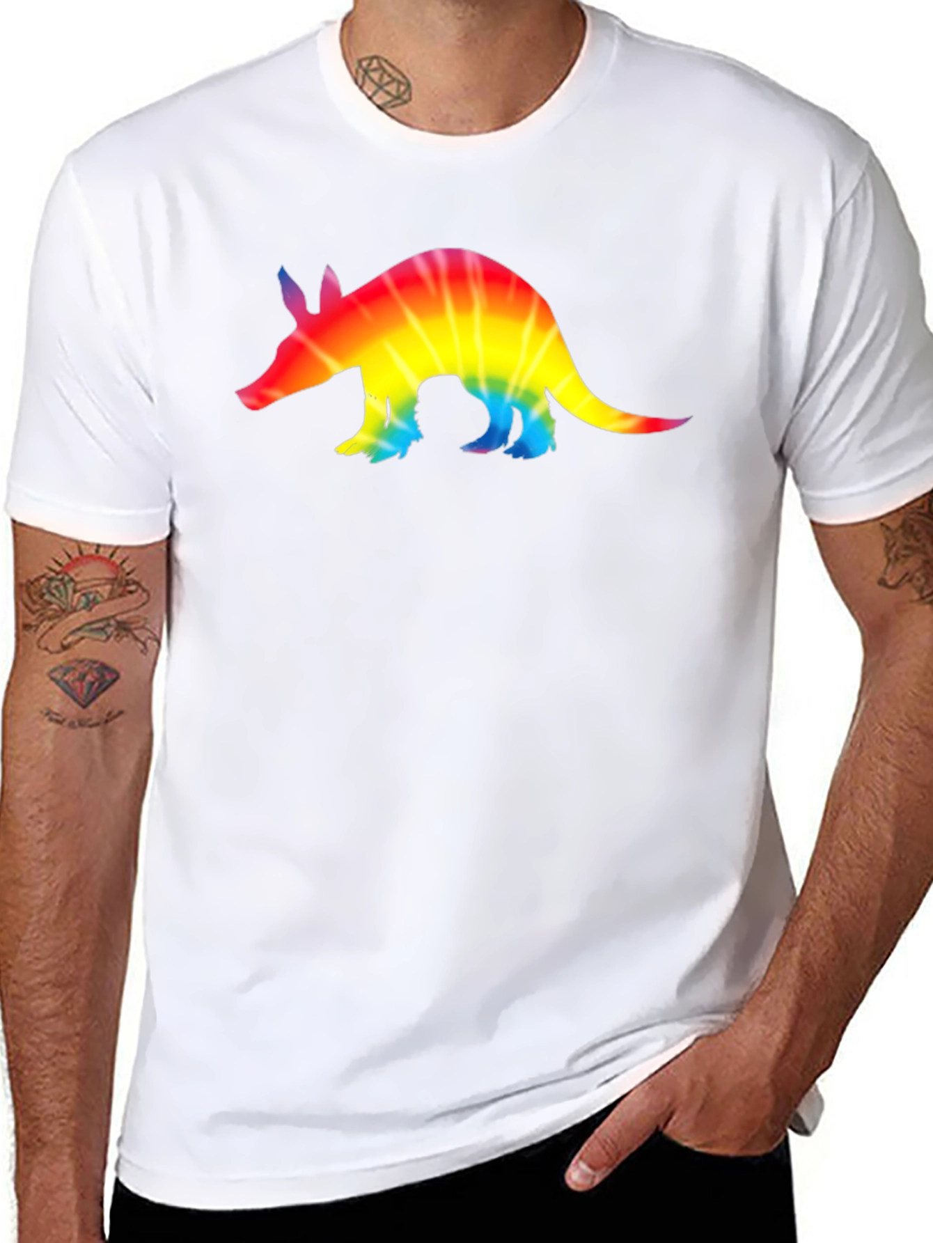 Rainbow Tie-Dye Armadillo Black T-Shirt