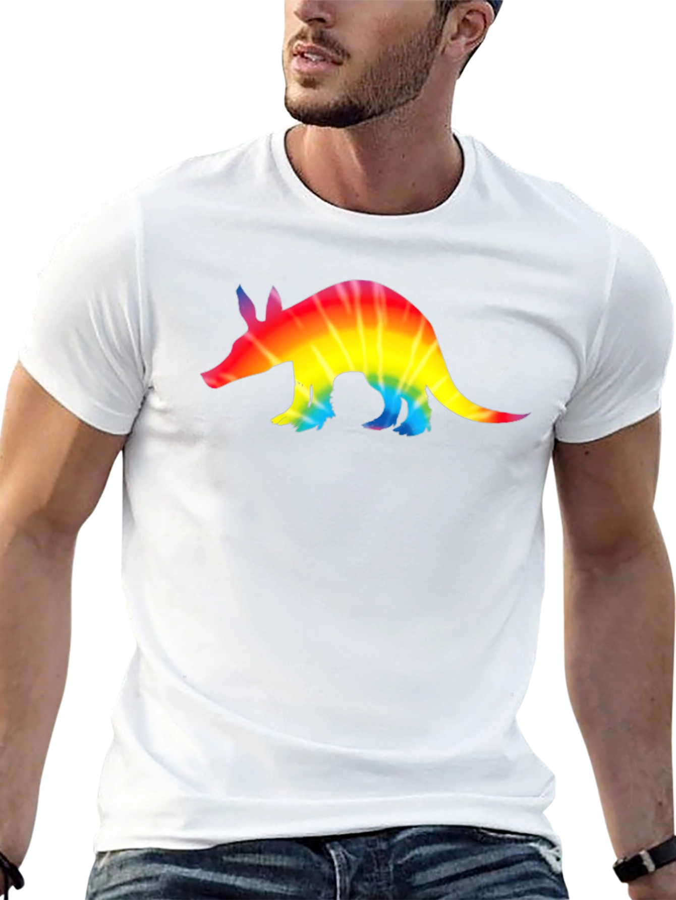 Rainbow Tie-Dye Armadillo Black T-Shirt