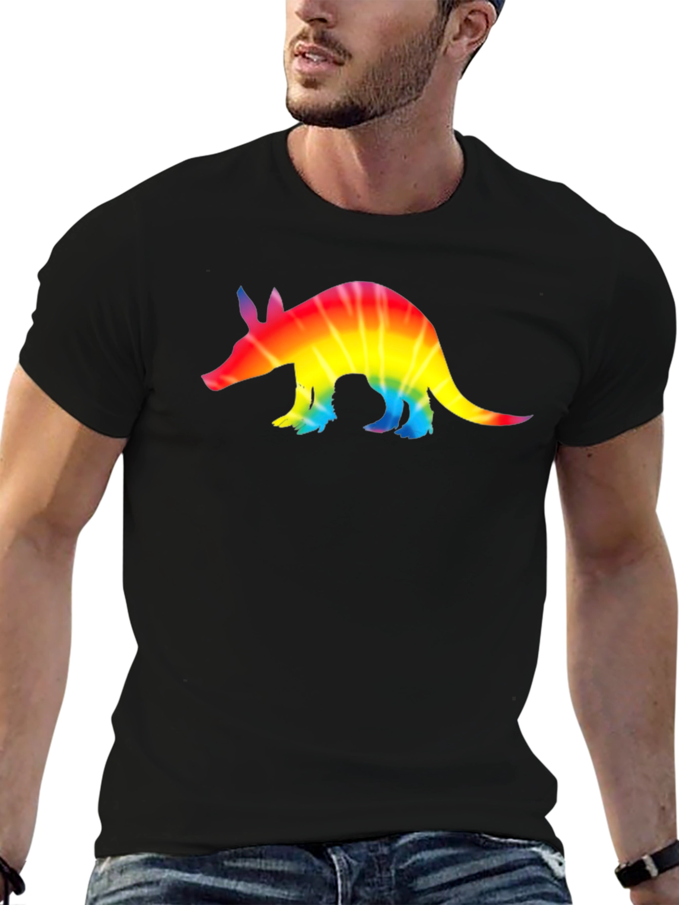 Rainbow Tie-Dye Armadillo Black T-Shirt