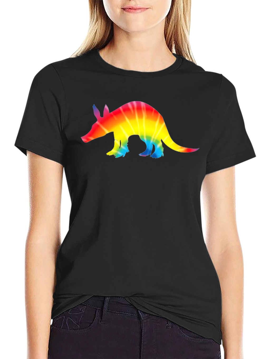 Rainbow Tie-Dye Armadillo Black T-Shirt