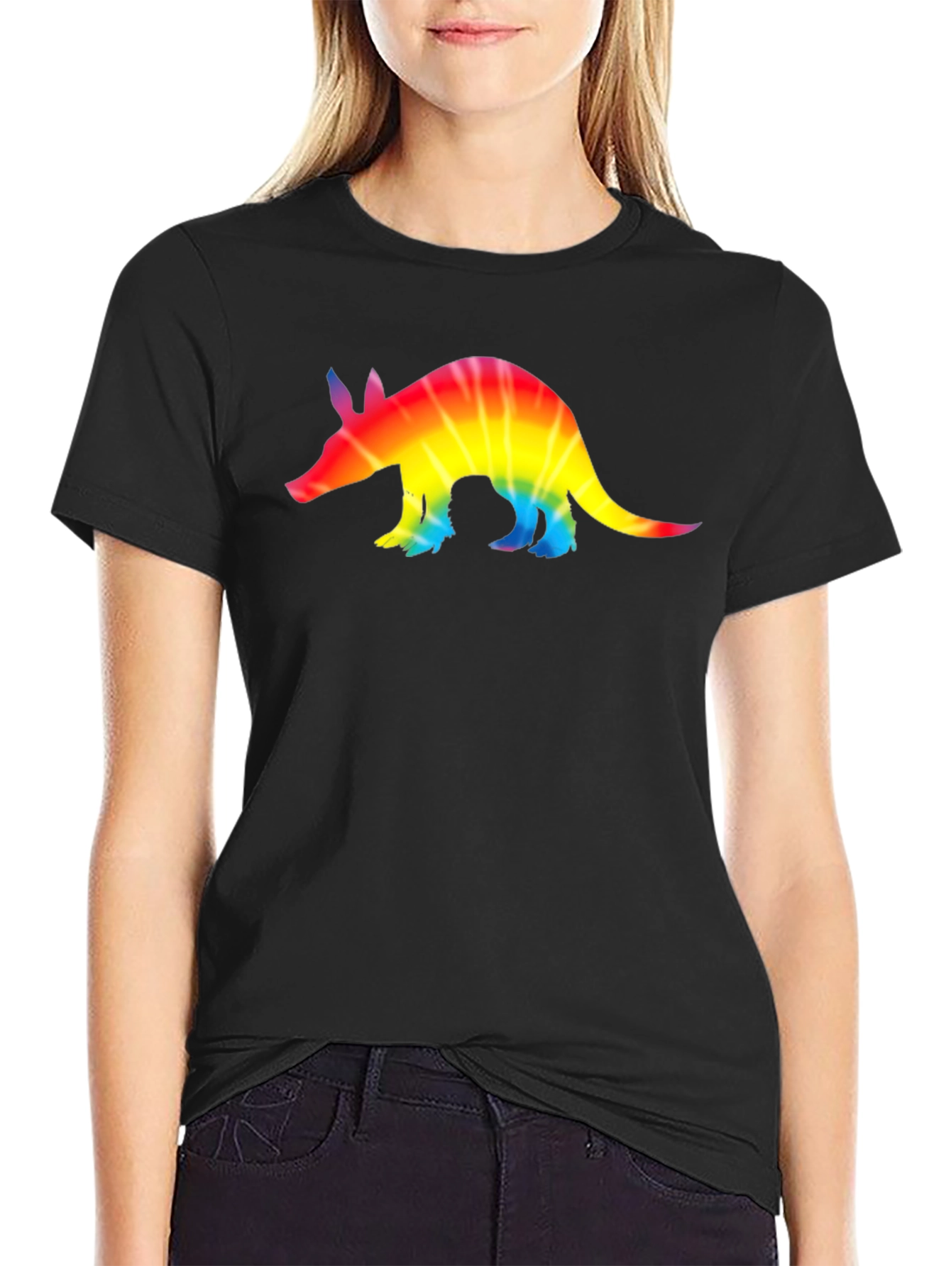 Rainbow Tie-Dye Armadillo Black T-Shirt