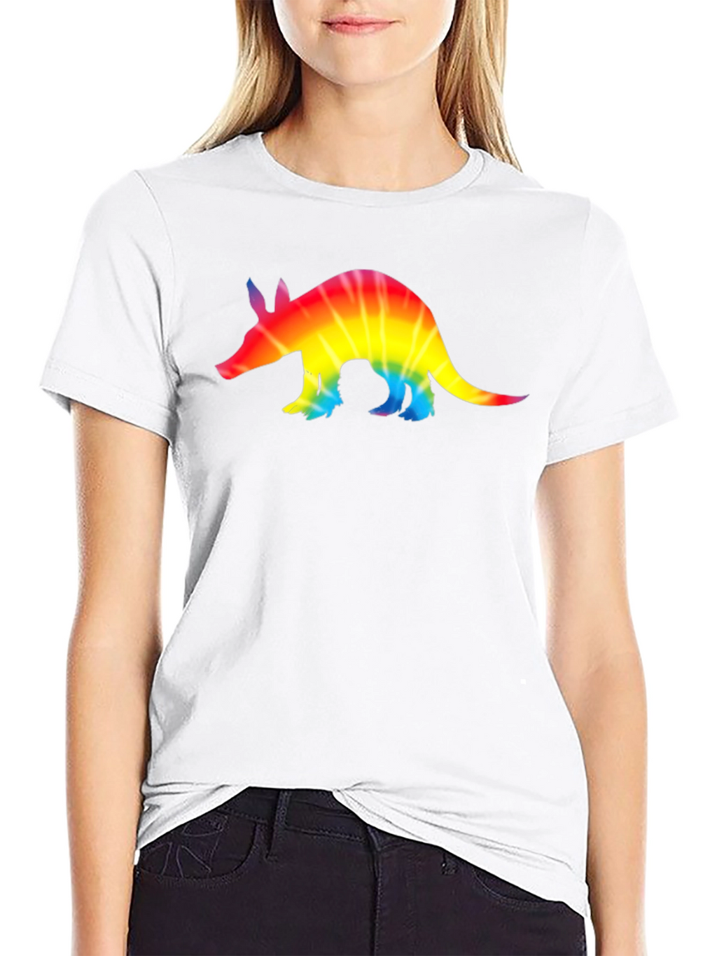 Rainbow Tie-Dye Armadillo Black T-Shirt