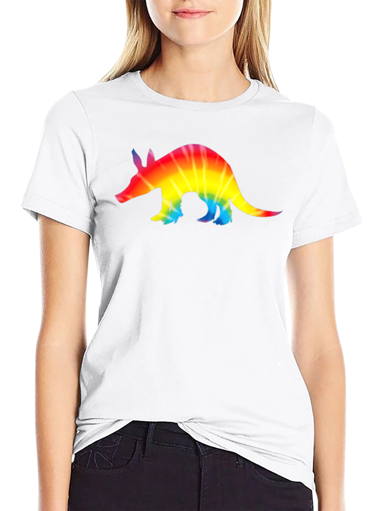 Rainbow Tie-Dye Armadillo Black T-Shirt