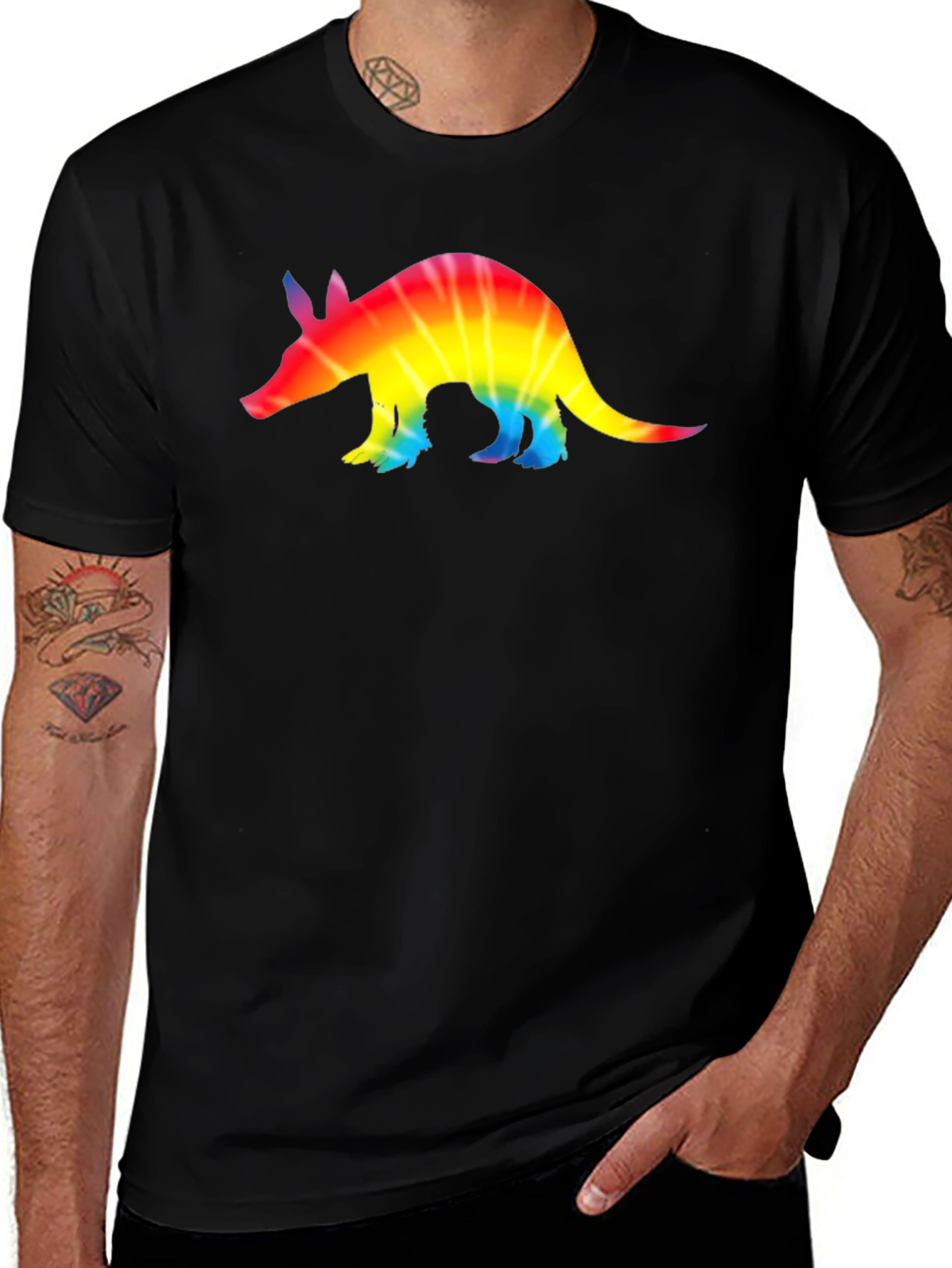 Rainbow Tie-Dye Armadillo Black T-Shirt