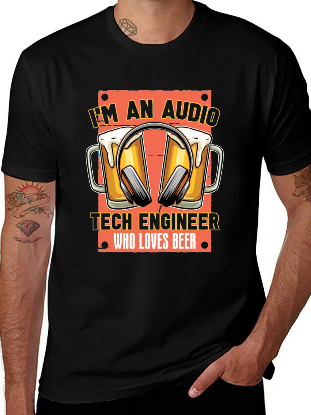 Audio Tech Engineer Beer Lover Black T-Shirt