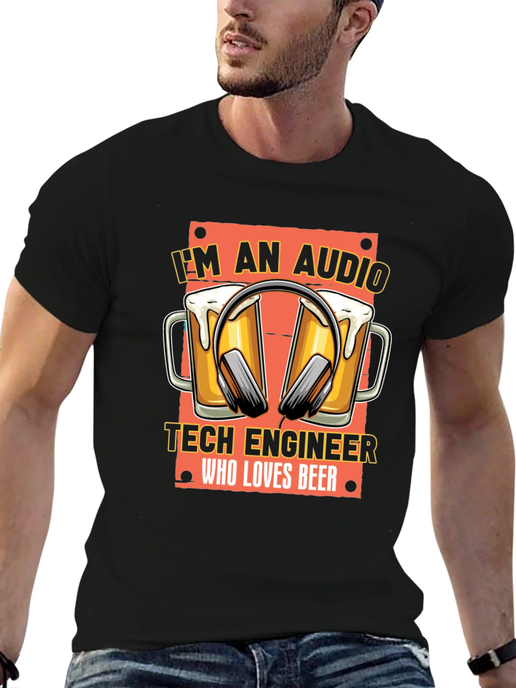 Audio Tech Engineer Beer Lover Black T-Shirt