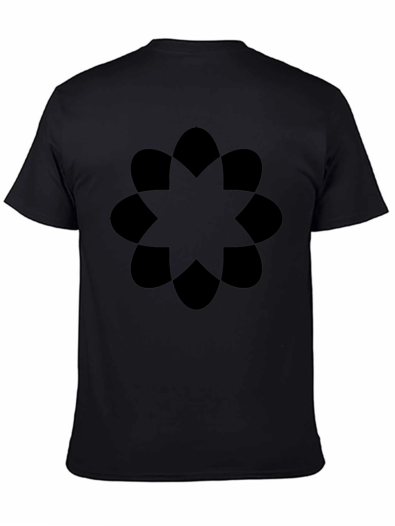 Geometric Flower T-Shirt - Black Crew Neck Casual Tee