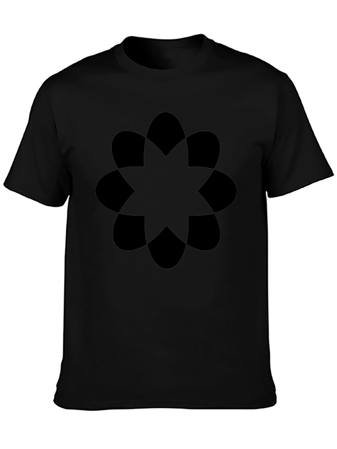 Geometric Flower T-Shirt - Black Crew Neck Casual Tee