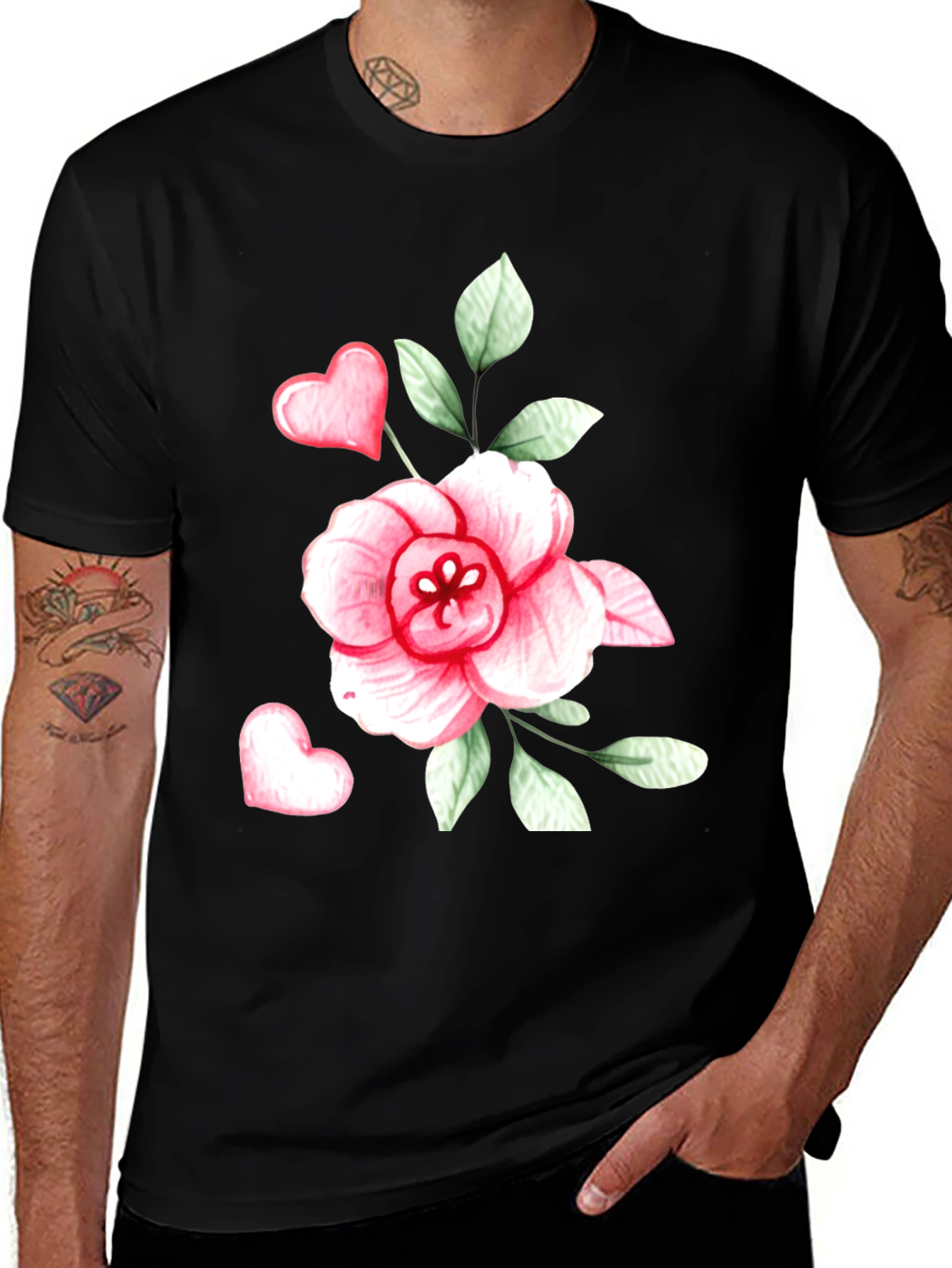 Floral Heart Graphic Tee - Trendy Black Cotton T-Shirt