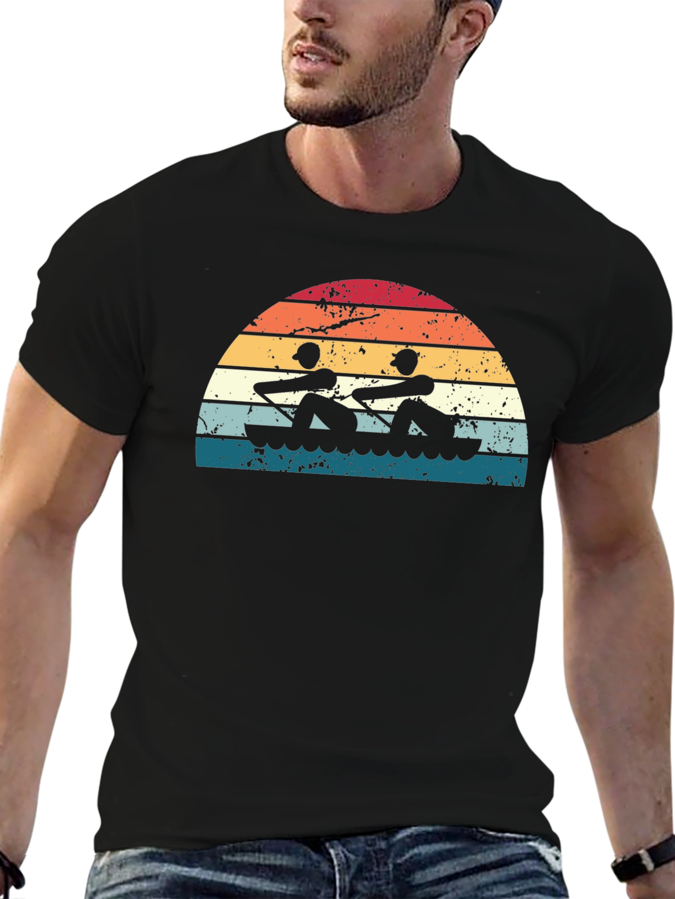 Rowing Sunset Graphic Tee - Black