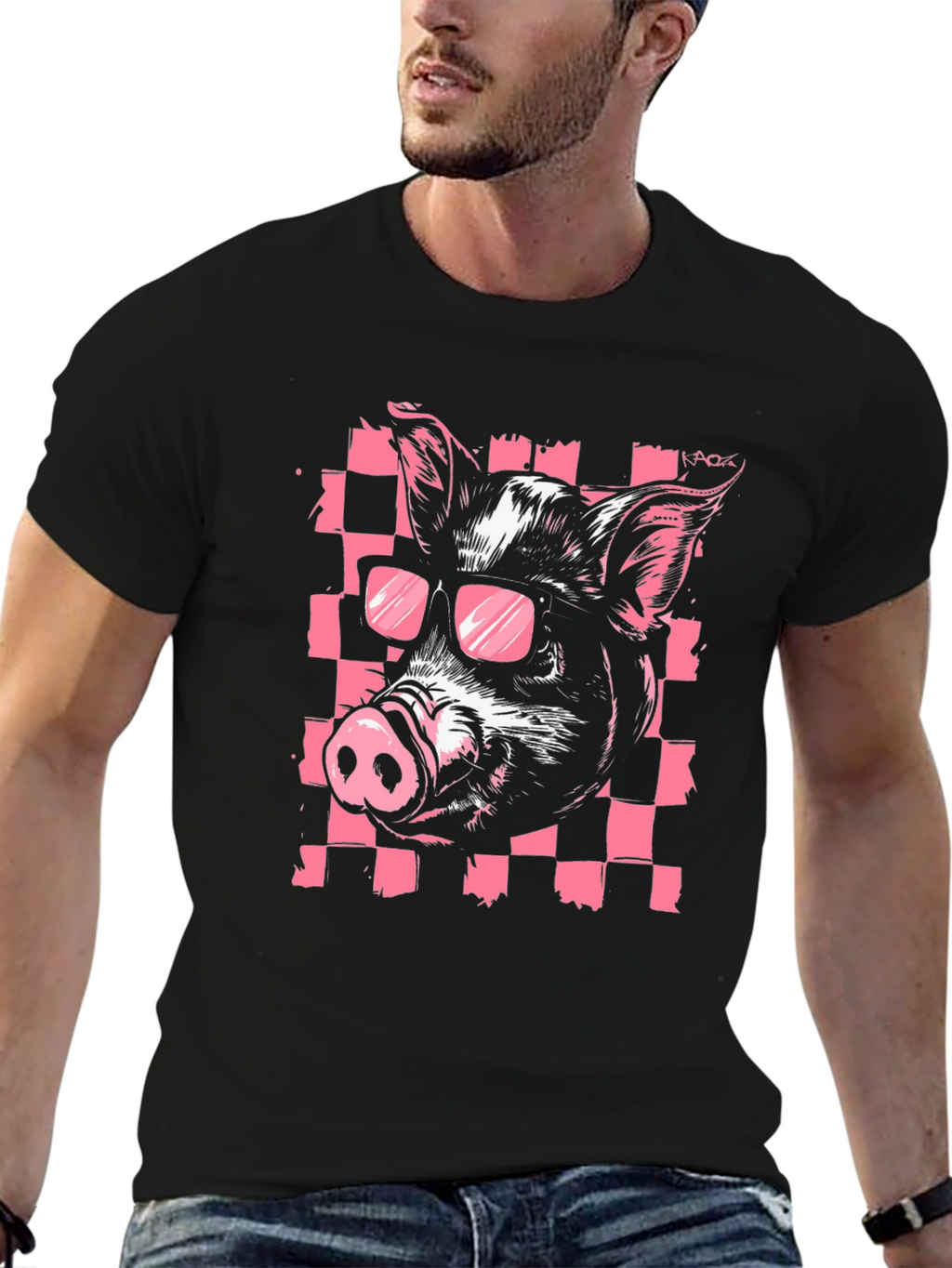 Cool Pig Graphic Print Black T-Shirt