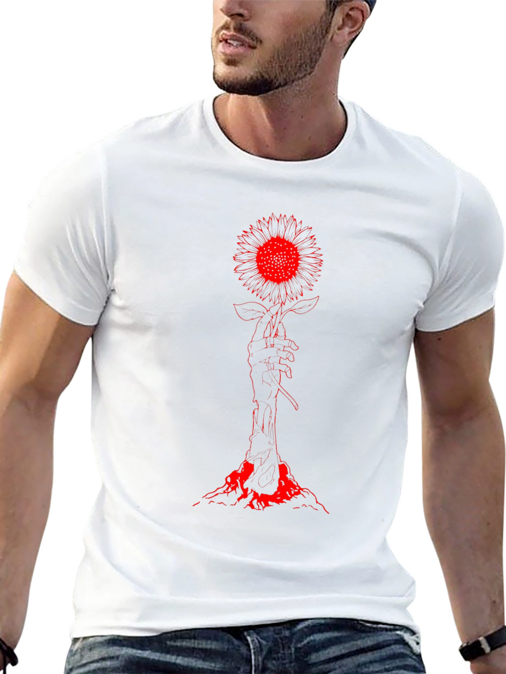 Red Sunflower Graphic Tee - Dark Aesthetic