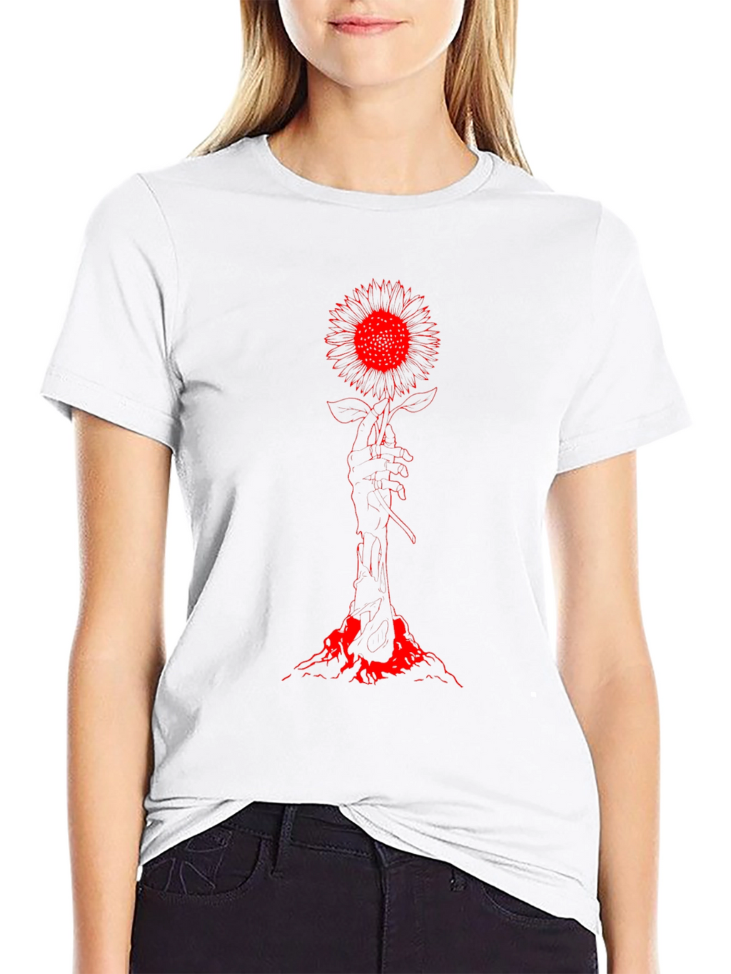Red Sunflower Graphic Tee - Dark Aesthetic