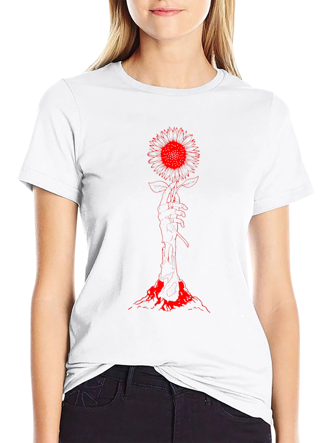Red Sunflower Graphic Tee - Dark Aesthetic