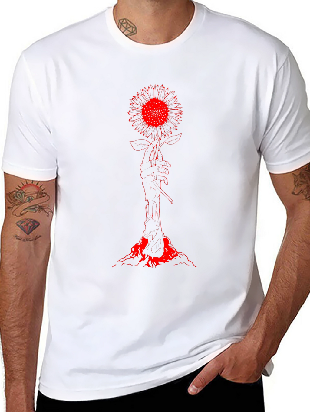 Red Sunflower Graphic Tee - Dark Aesthetic