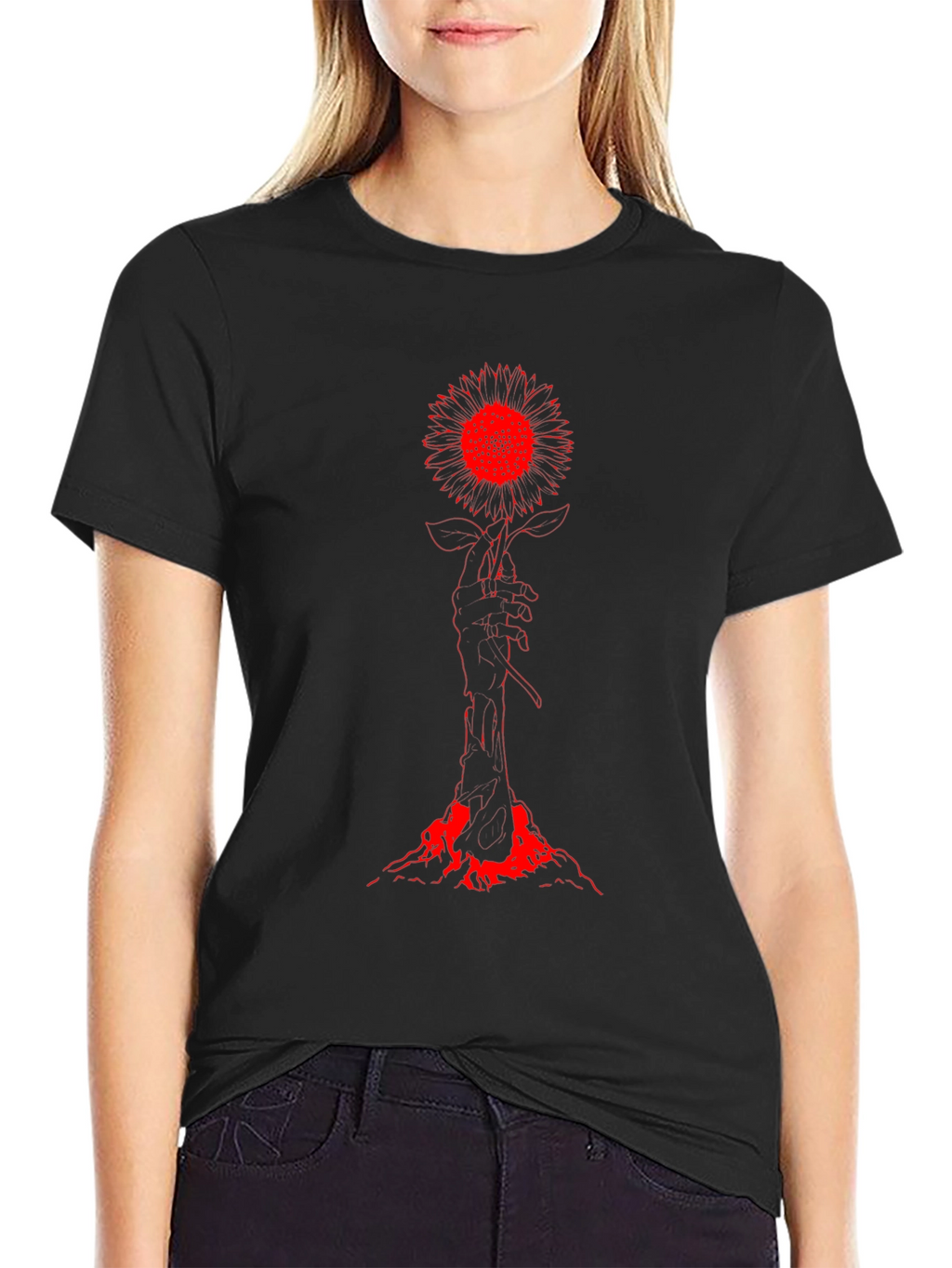 Red Sunflower Graphic Tee - Dark Aesthetic