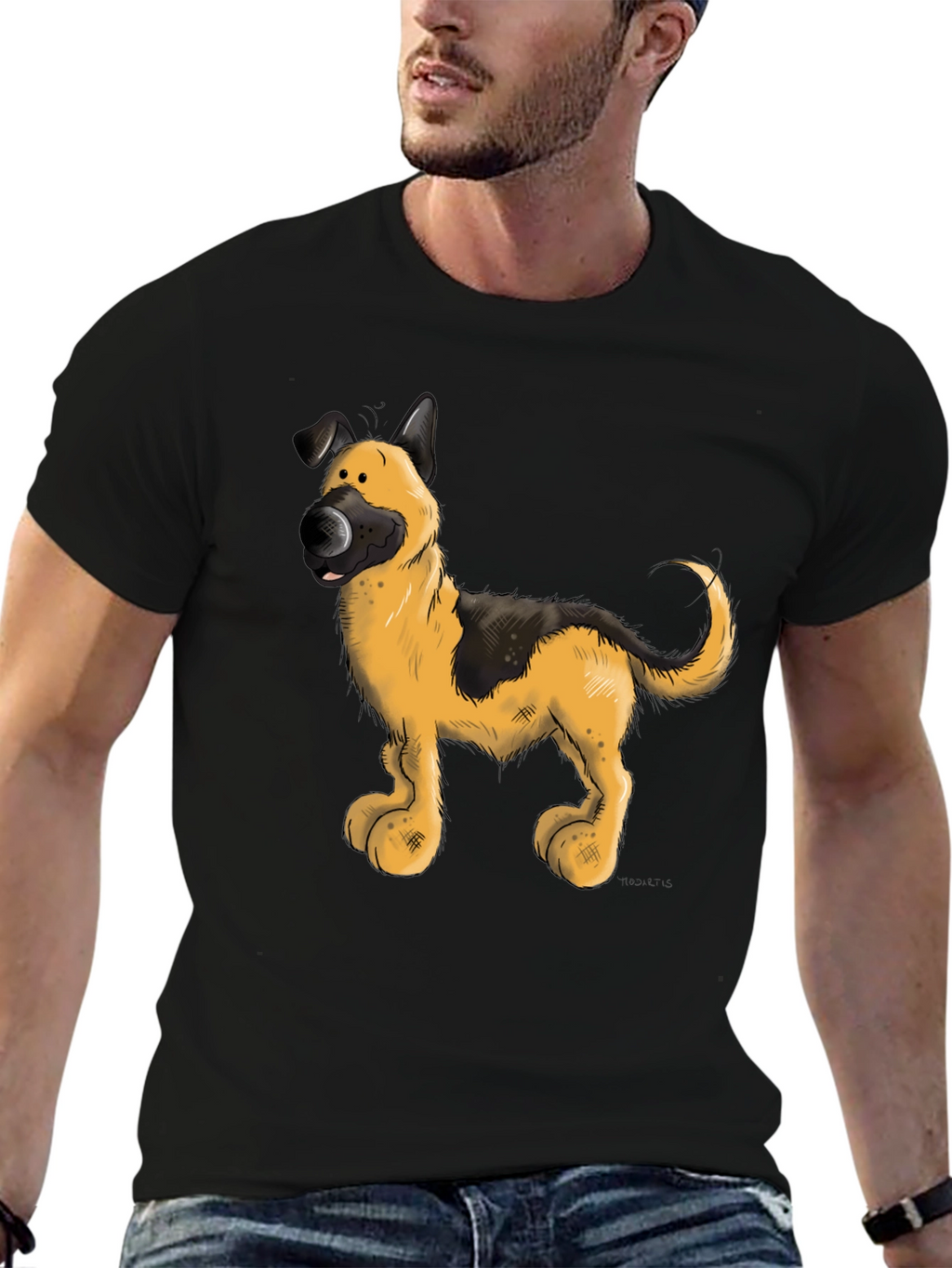 Cartoon Dog Graphic Tee - Black