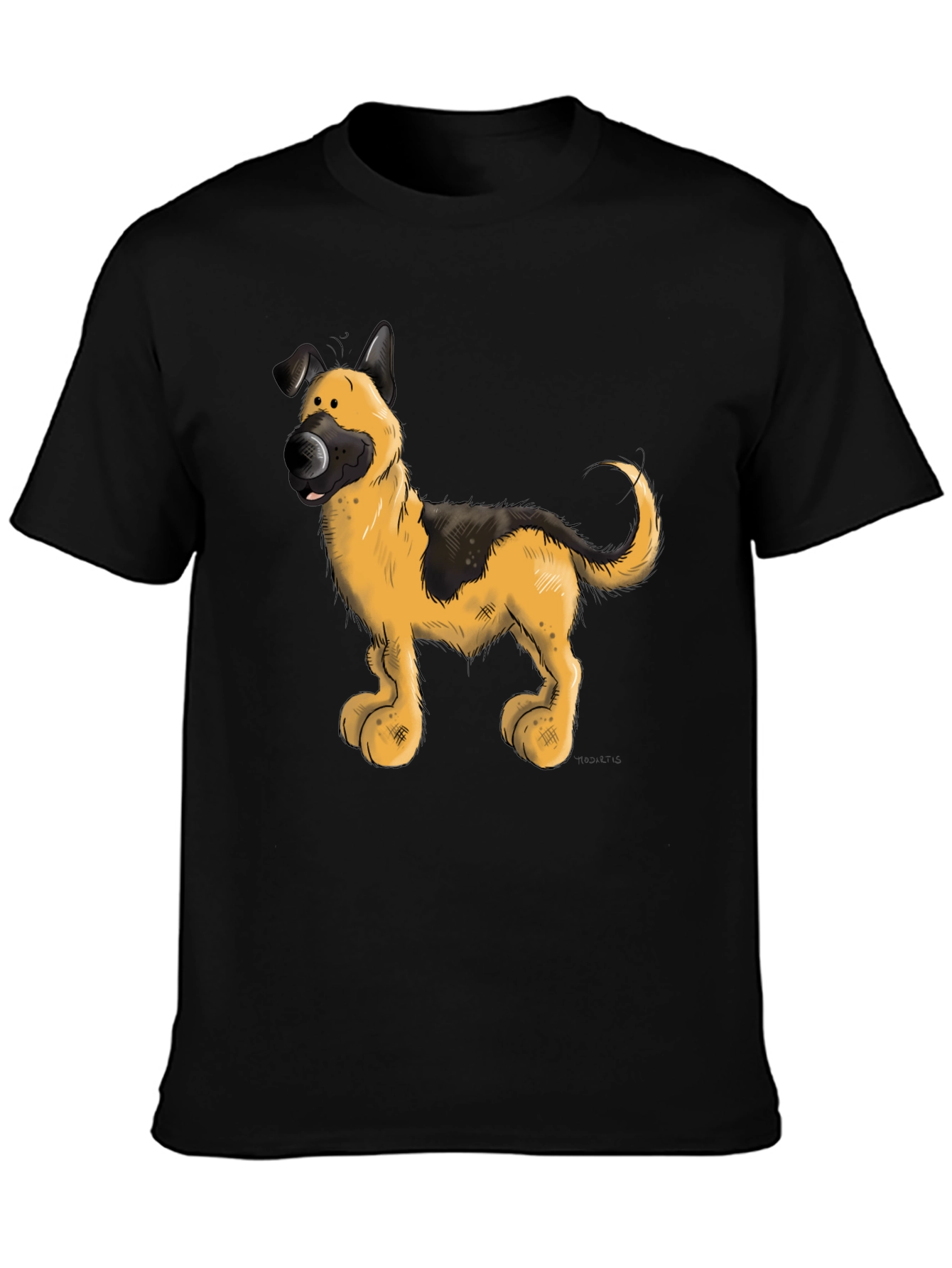 Cartoon Dog Graphic Tee - Black