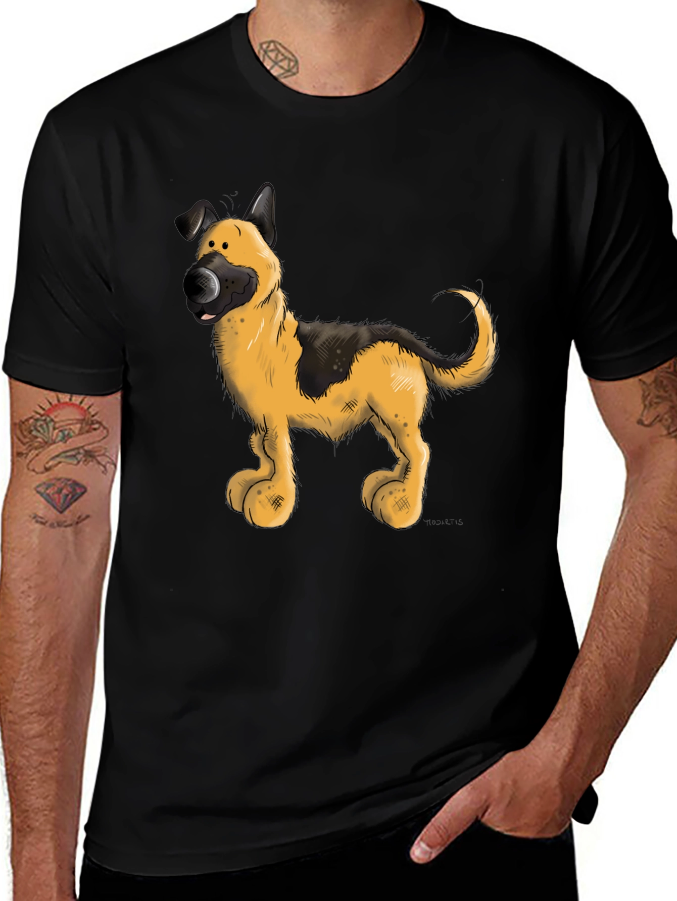 Cartoon Dog Graphic Tee - Black