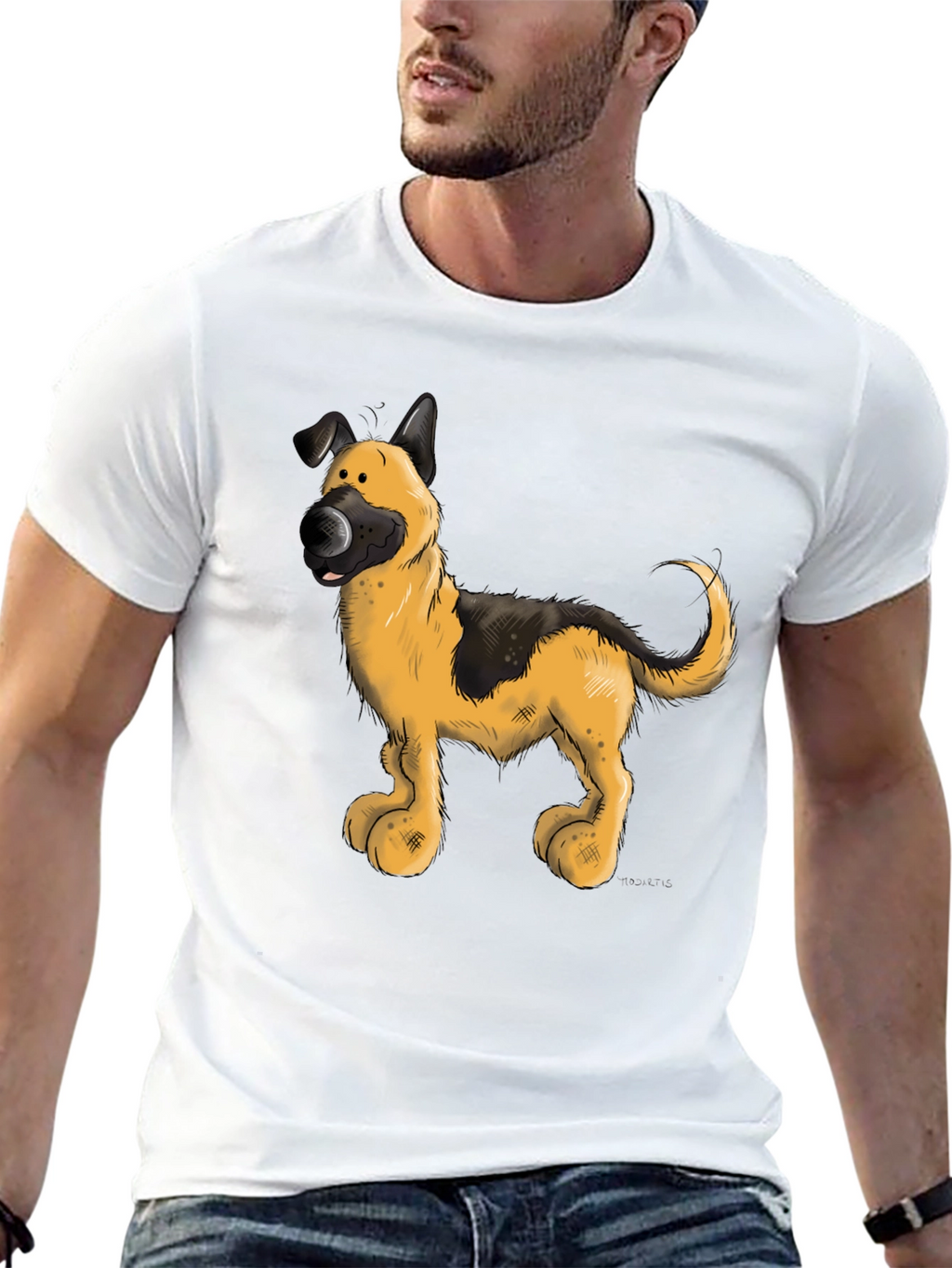 Cartoon Dog Graphic Tee - Black
