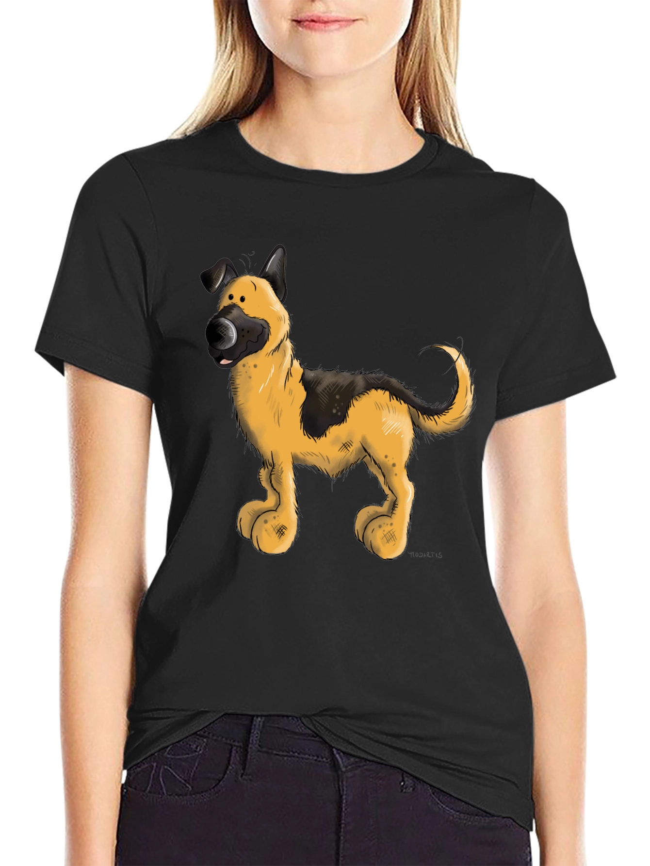 Cartoon Dog Graphic Tee - Black