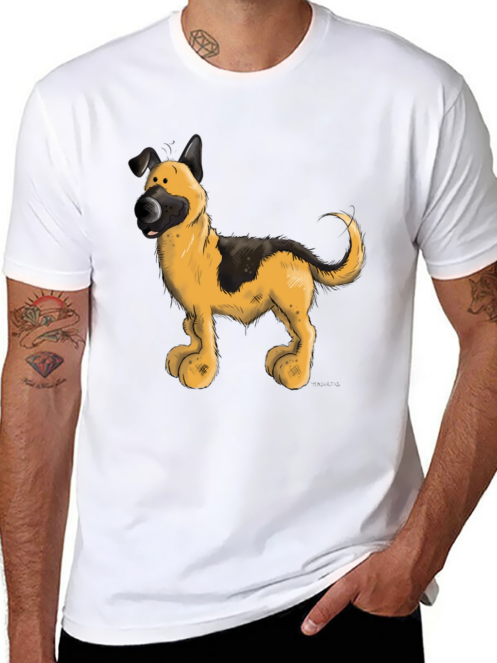 Cartoon Dog Graphic Tee - Black