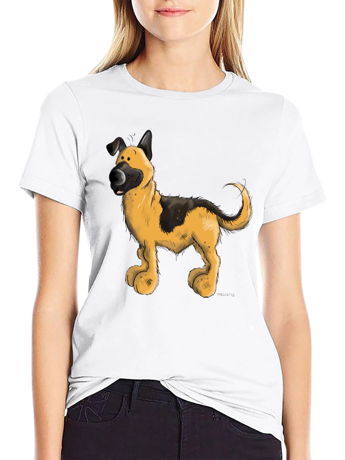 Cartoon Dog Graphic Tee - Black
