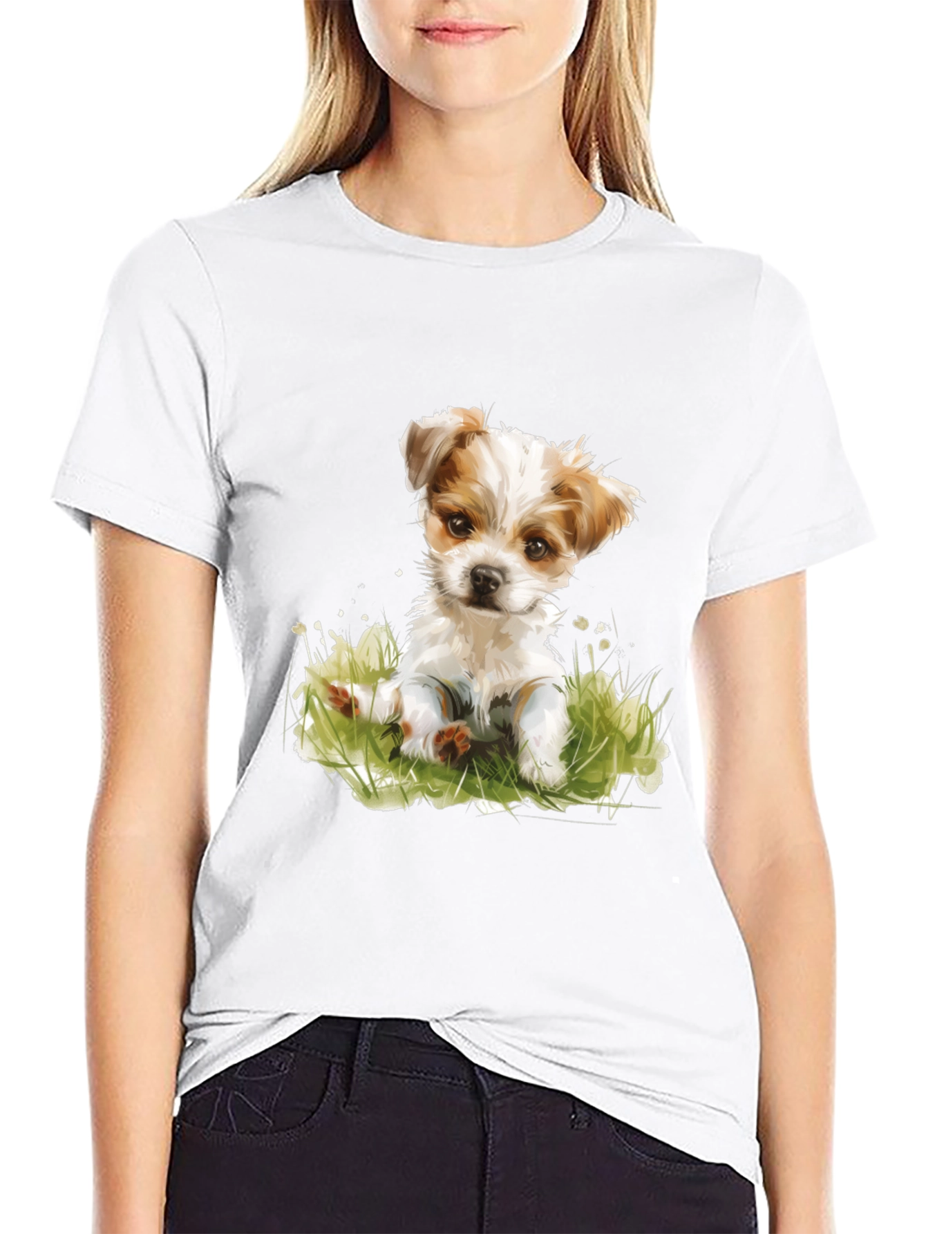 Cute Puppy Graphic T-Shirt - Black