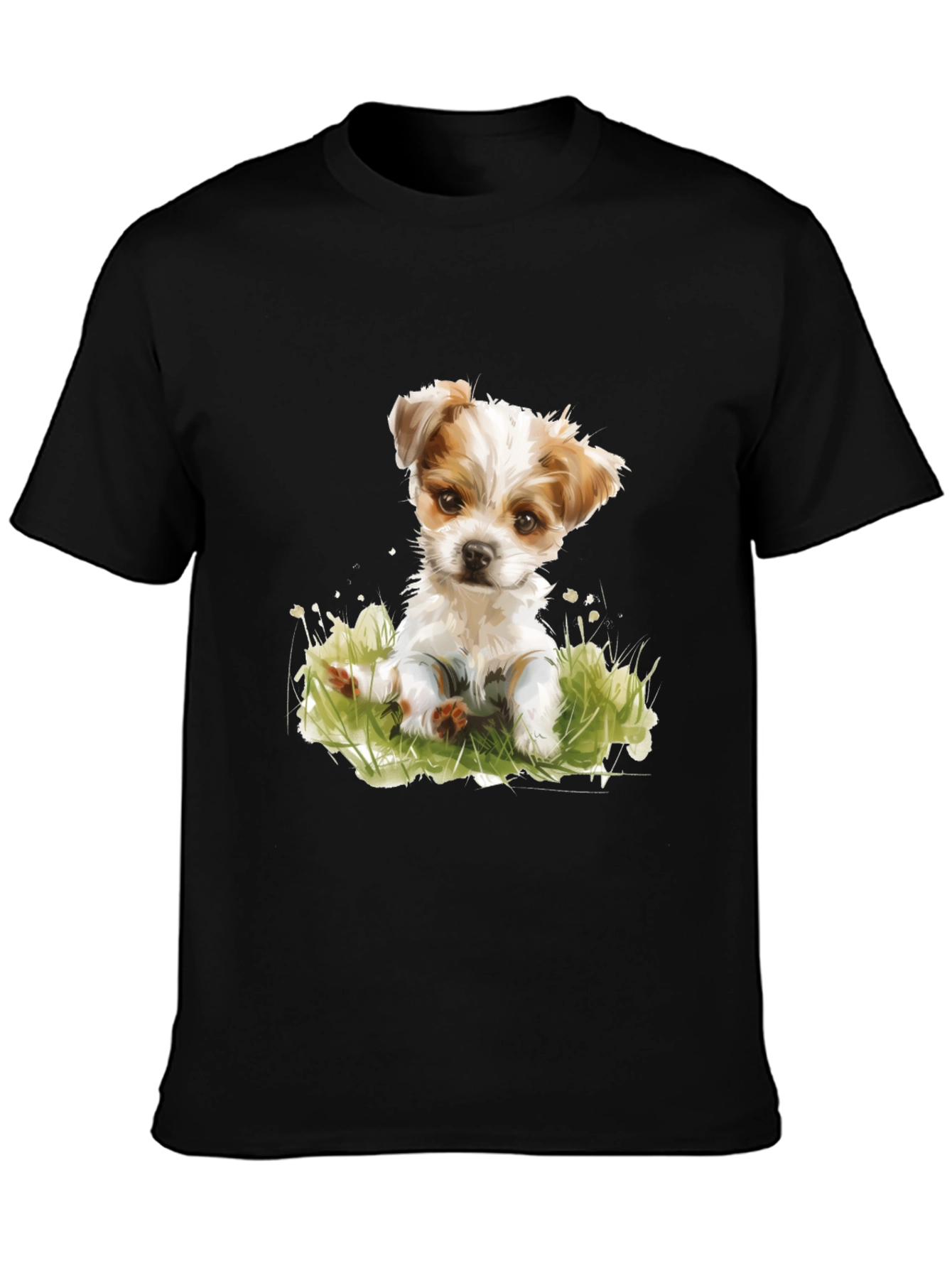 Cute Puppy Graphic T-Shirt - Black